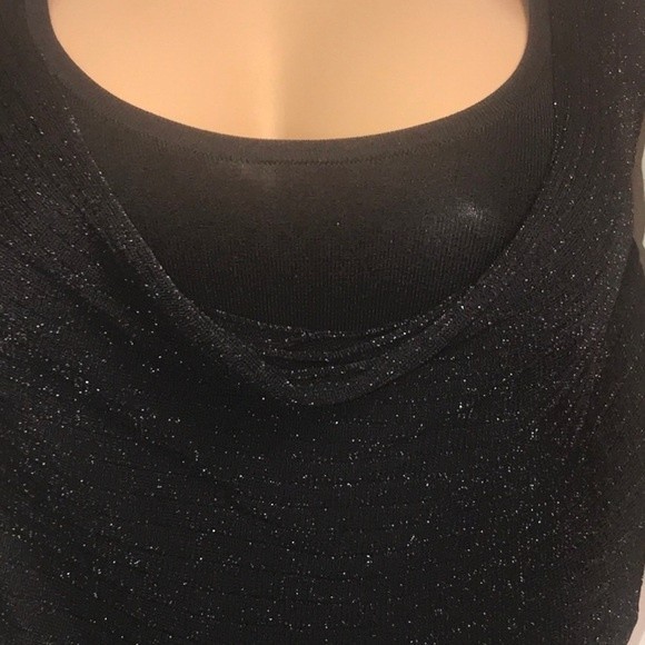 90s Cache Cow Neck Tank Black Layered Ribbed Knit Shimmer Size M - Picture 13 of 16
